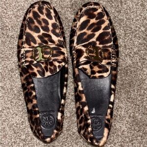 Tory Burch Leopard-Print Loafers with Gold Logo